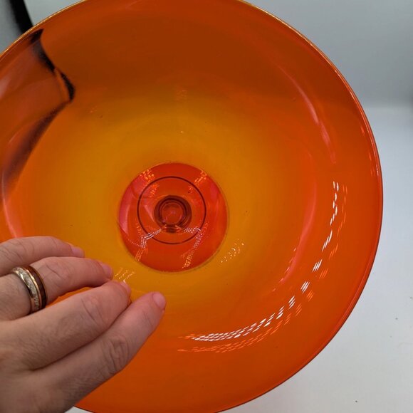 MCM Viking Glass Smooth Persimmon Orange Tangerine Footed Bowl 9" 1960s Fire - Picture 6 of 6